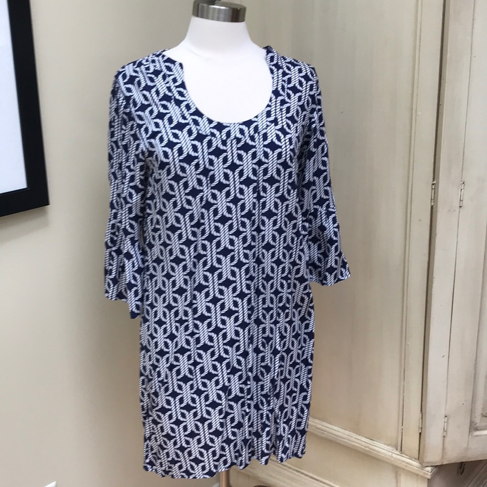 Escapada Bell Sleeve Navy and White Rope Dress - Picture 2 of 10